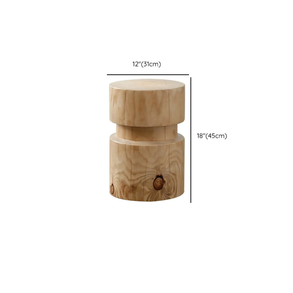 Natural Pine Small Wood Round End Table for Living Room