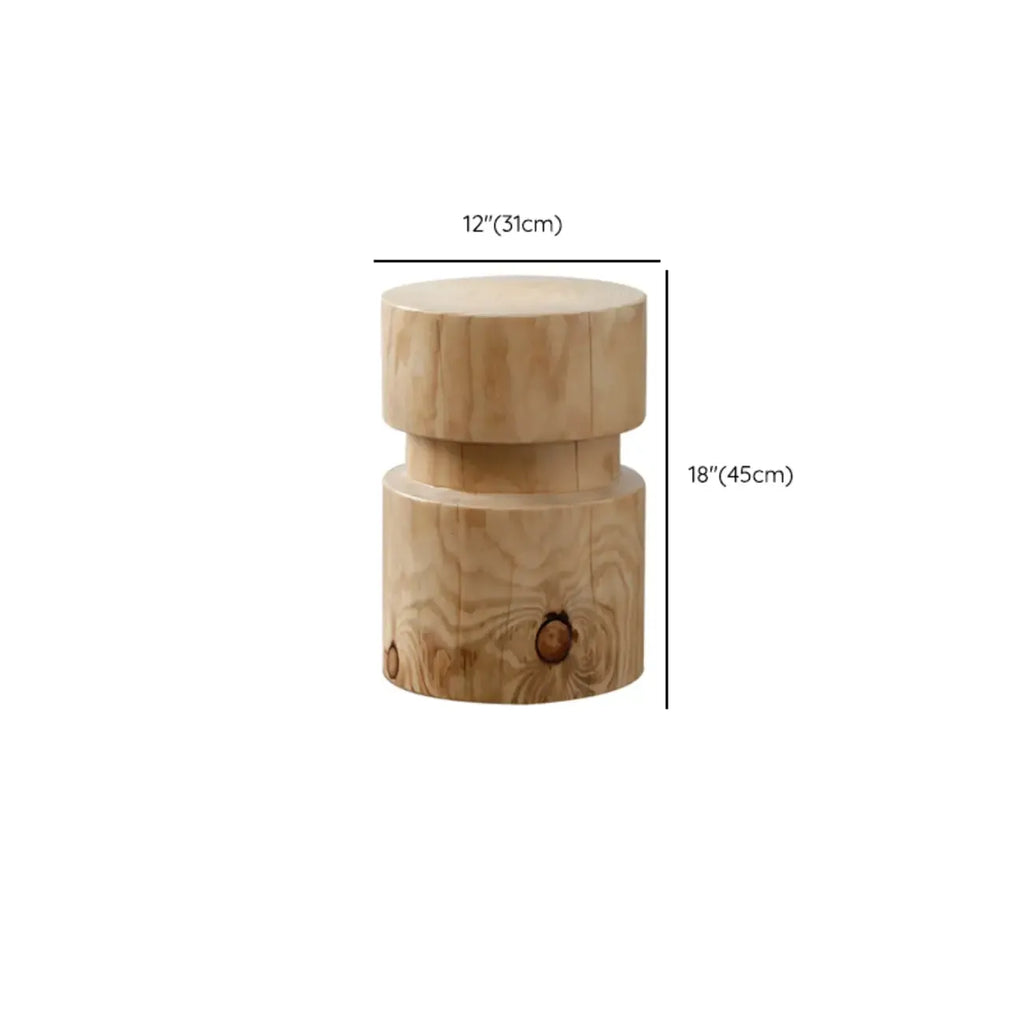 Natural Pine Small Wood Round End Table for Living Room