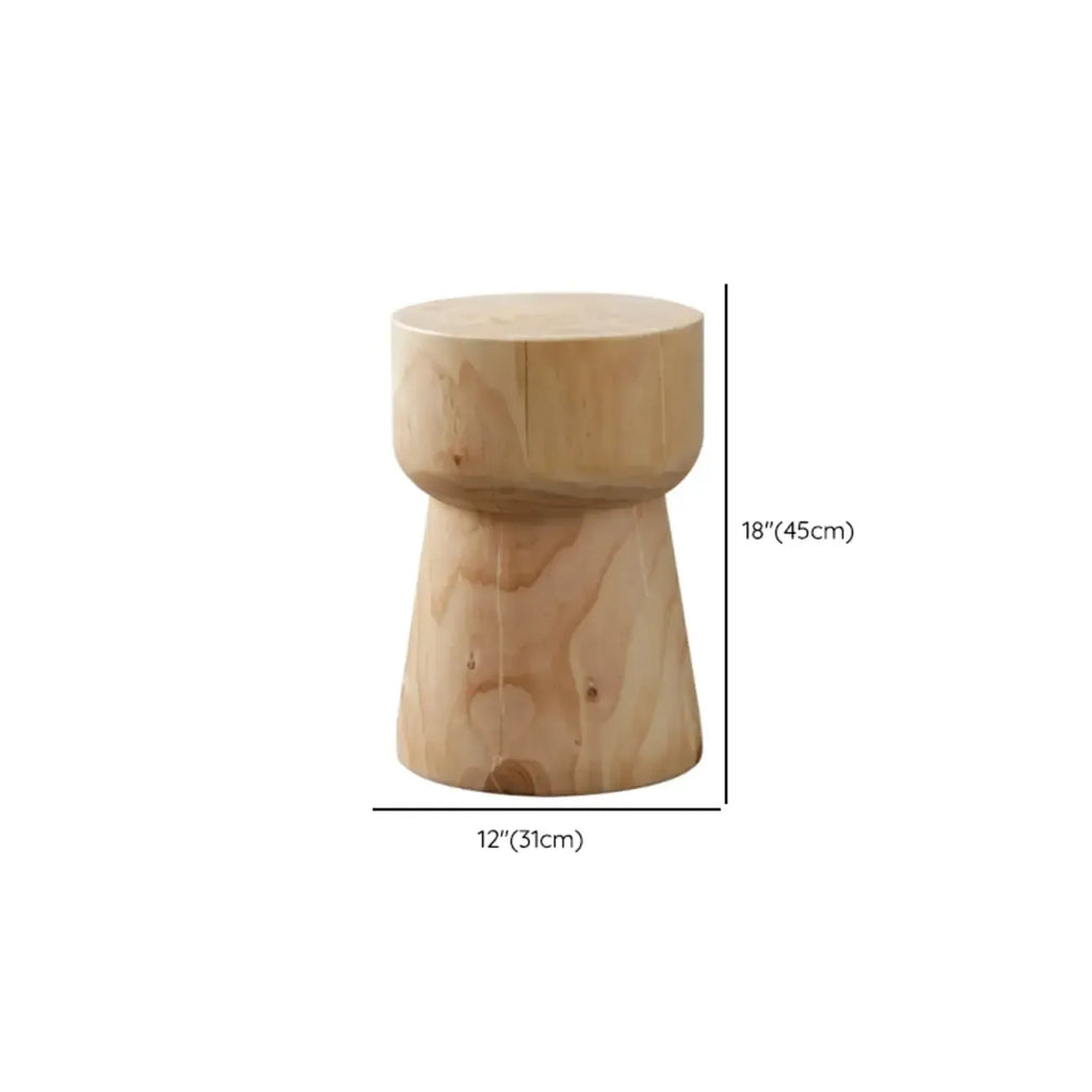Natural Pine Small Wood Round End Table for Living Room