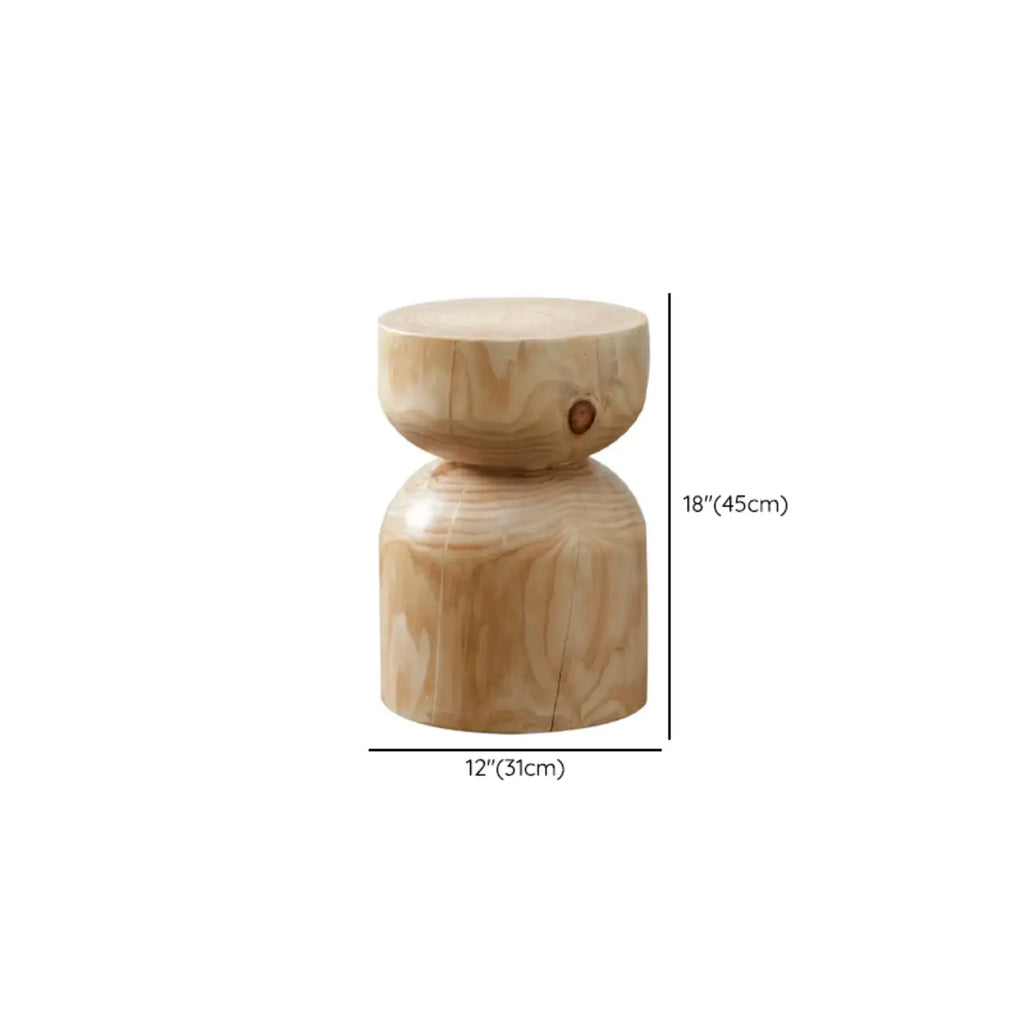 Natural Pine Small Wood Round End Table for Living Room