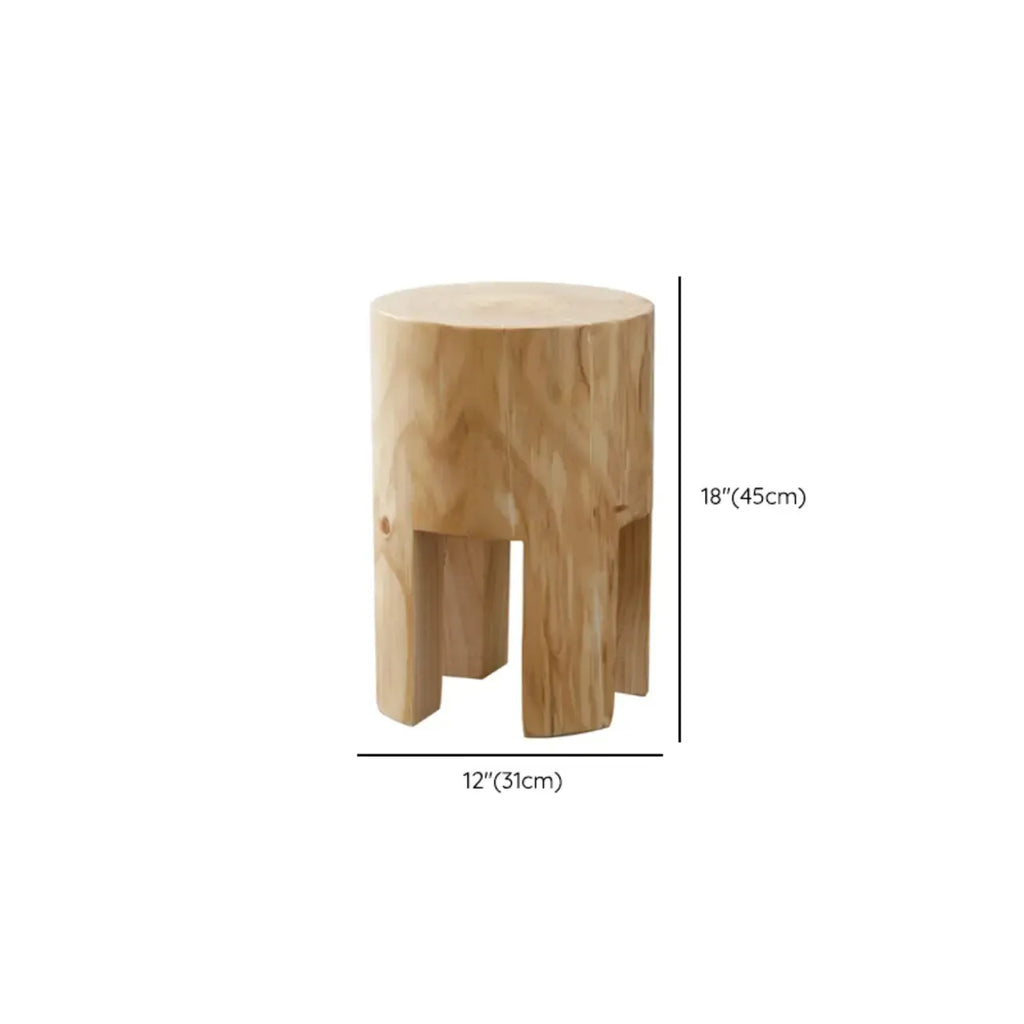 Natural Pine Small Wood Round End Table for Living Room