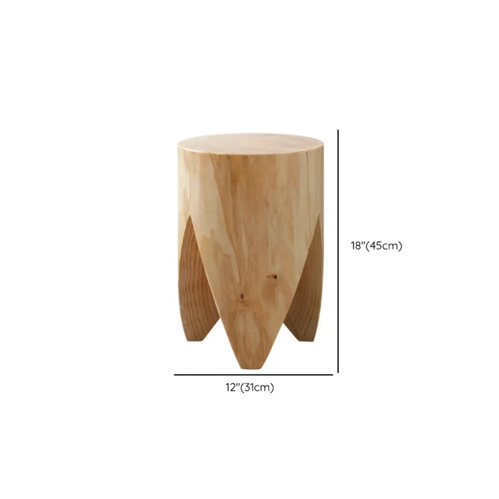 Natural Pine Small Wood Round End Table for Living Room