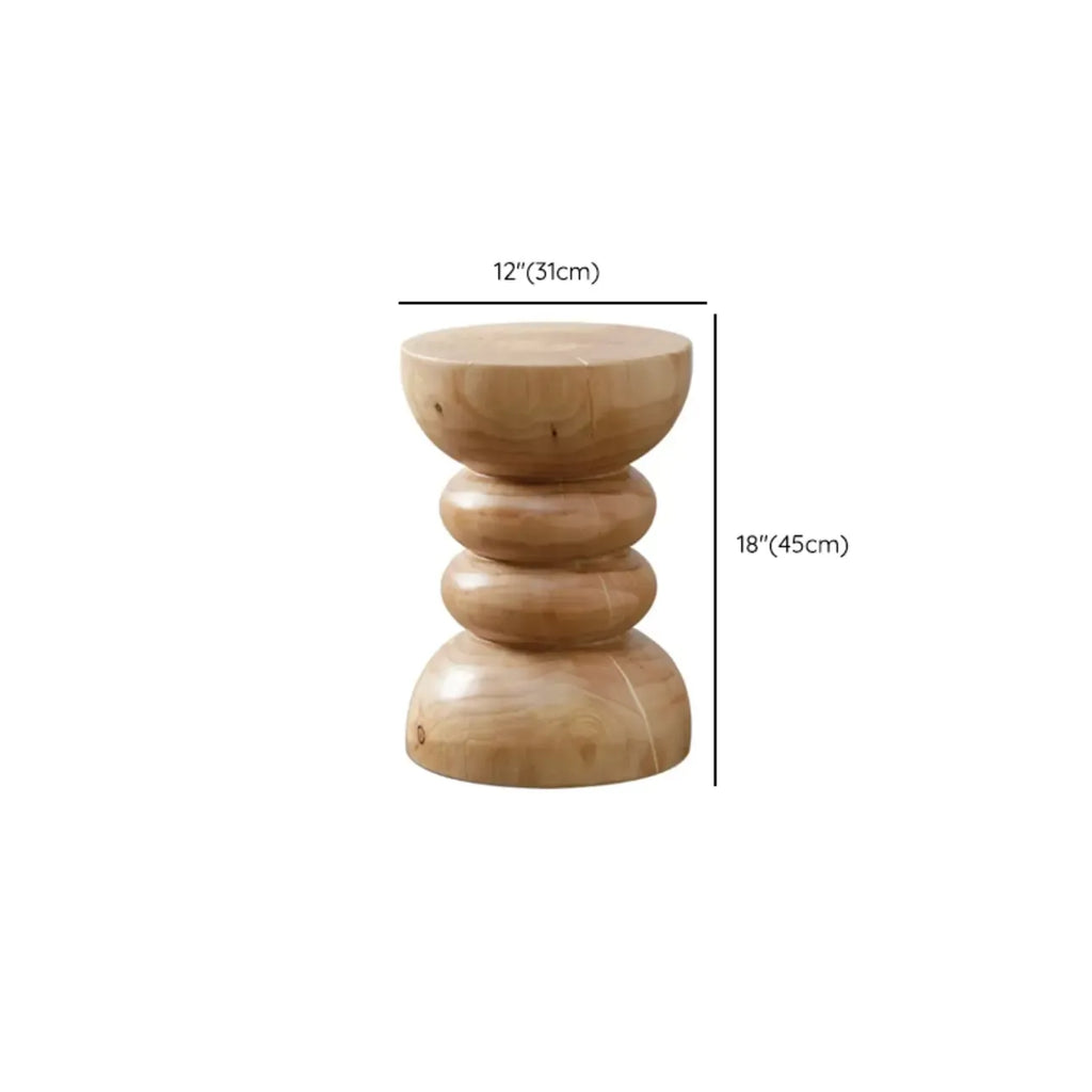 Natural Pine Small Wood Round End Table for Living Room