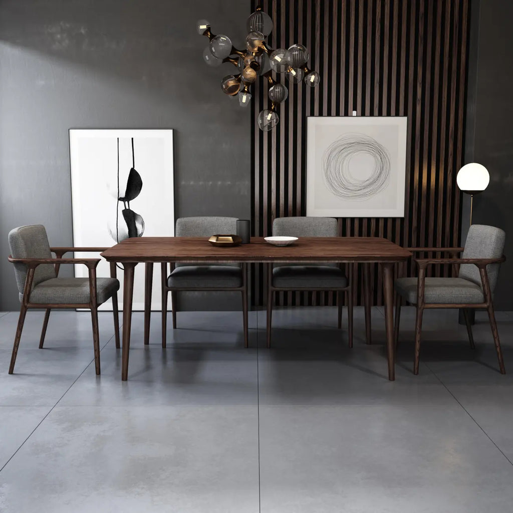 Modern Upholstered Dining Chair Square Shape with Wood Arms