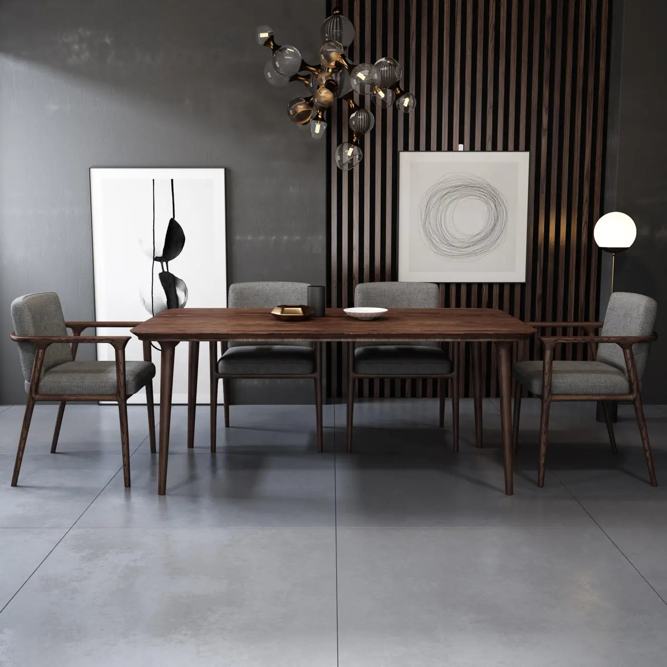 Modern Upholstered Dining Chair Square Shape with Wood Arms