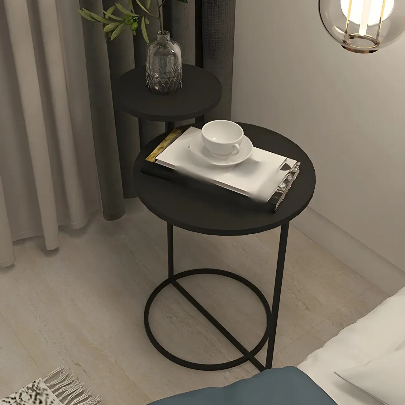 Minimalist Metal Round Bedside Table 2-Tier