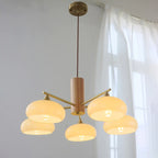 Contemporary Wood Milky Yellow Glass Chandelier