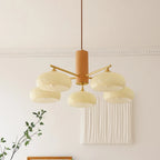 Contemporary Wood Milky Yellow Glass Chandelier
