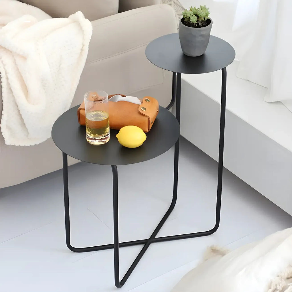 Minimalist Metal Round Bedside Table 2-Tier