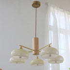 Contemporary Wood Milky Yellow Glass Chandelier
