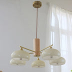 Contemporary Wood Milky Yellow Glass Chandelier