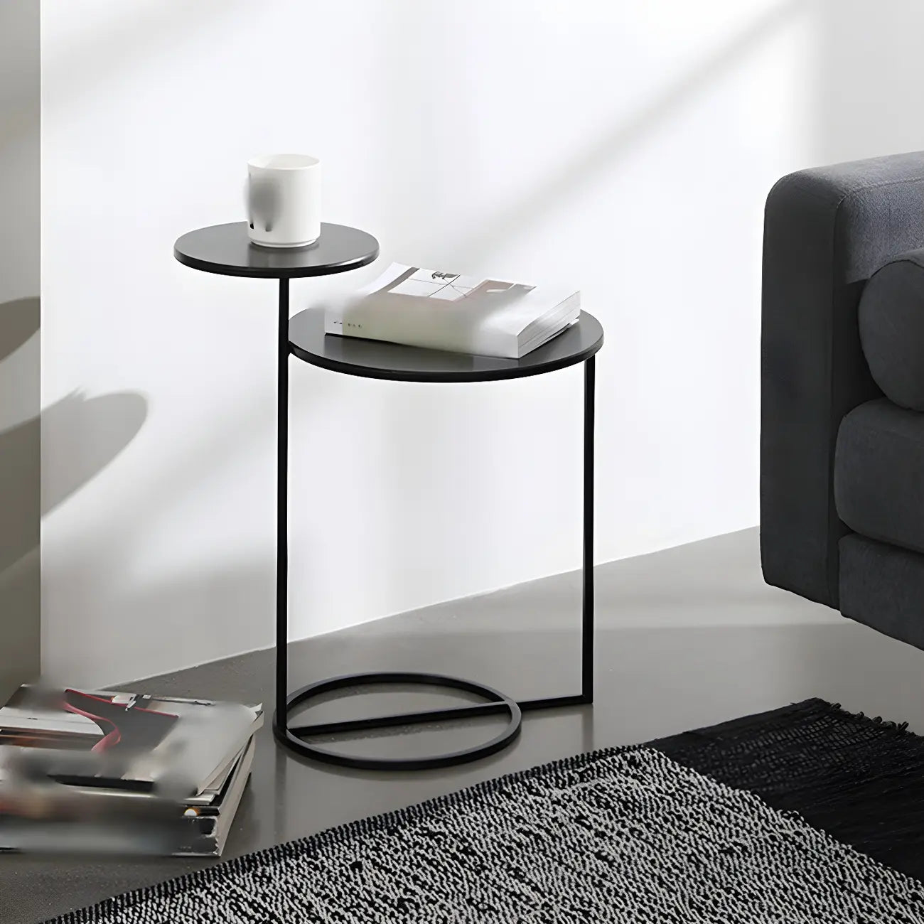 Minimalist Metal Round Bedside Table 2-Tier