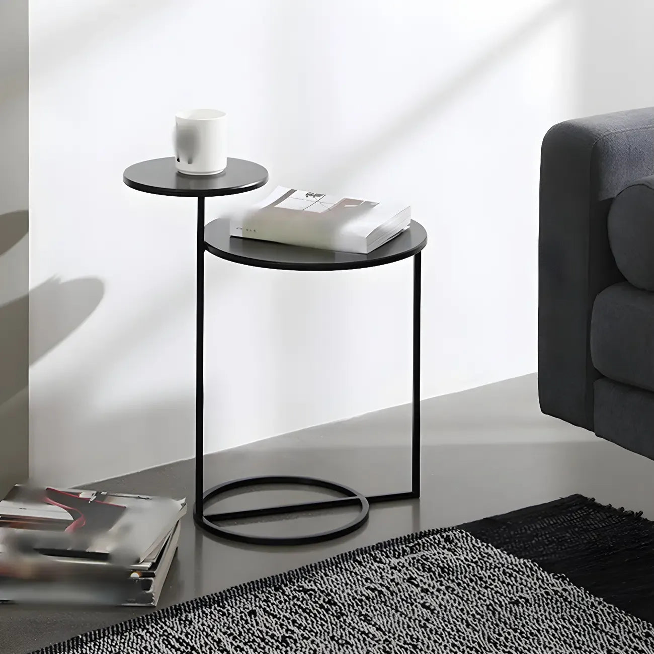 Minimalist Metal Round Bedside Table 2-Tier
