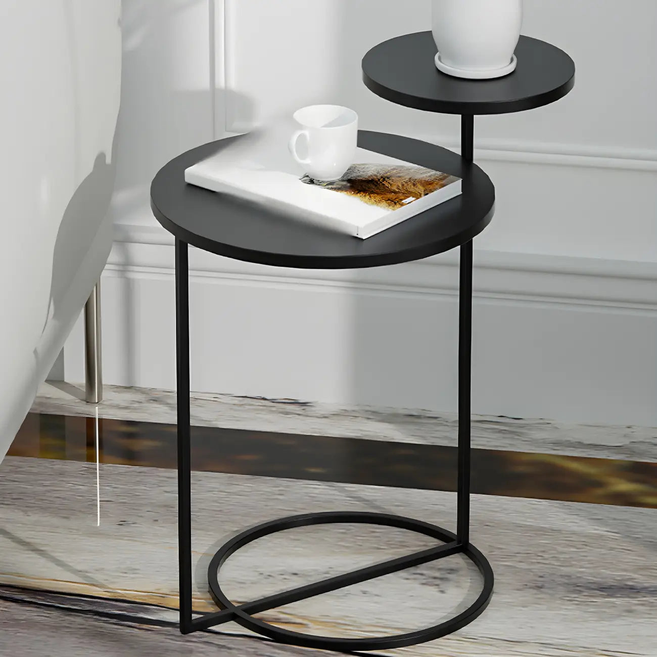 Minimalist Metal Round Bedside Table 2-Tier