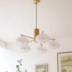 Contemporary Wood Milky Yellow Glass Chandelier