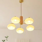 Contemporary Wood Milky Yellow Glass Chandelier