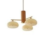 Contemporary Wood Milky Yellow Glass Chandelier