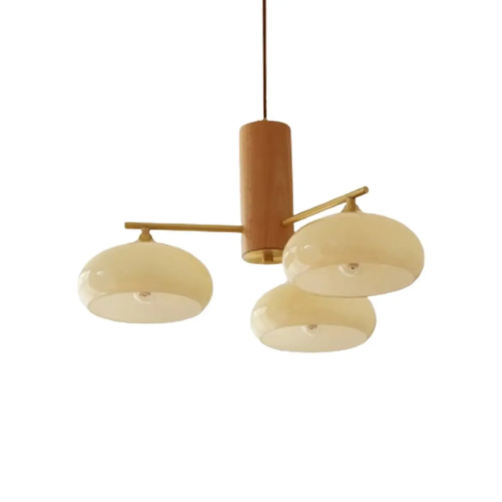 Contemporary Wood Milky Yellow Glass Chandelier