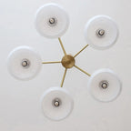 Contemporary Wood Milky Yellow Glass Chandelier