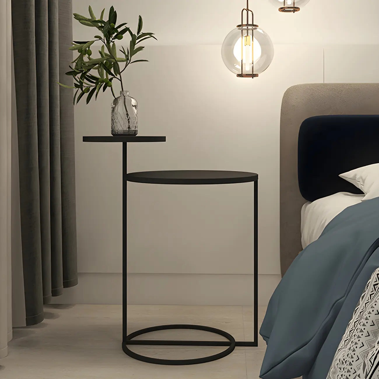 Minimalist Metal Round Bedside Table 2-Tier