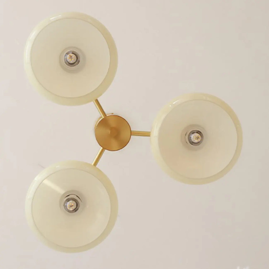 Contemporary Wood Milky Yellow Glass Chandelier