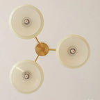 Contemporary Wood Milky Yellow Glass Chandelier