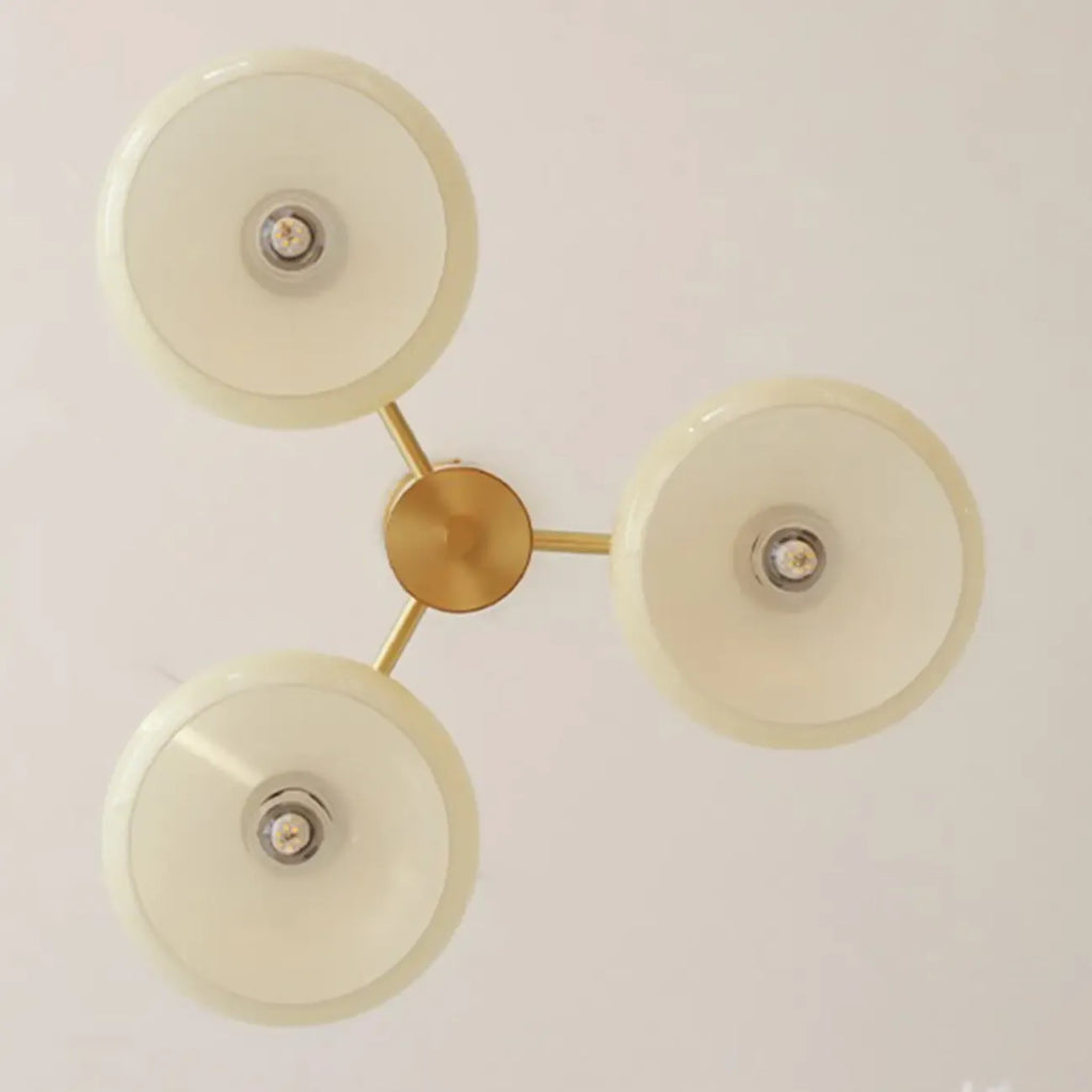 Contemporary Wood Milky Yellow Glass Chandelier