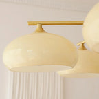 Contemporary Wood Milky Yellow Glass Chandelier