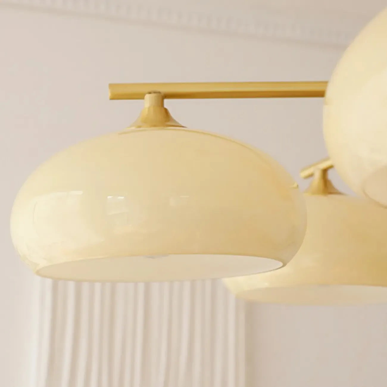 Contemporary Wood Milky Yellow Glass Chandelier