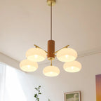 Contemporary Wood Milky Yellow Glass Chandelier