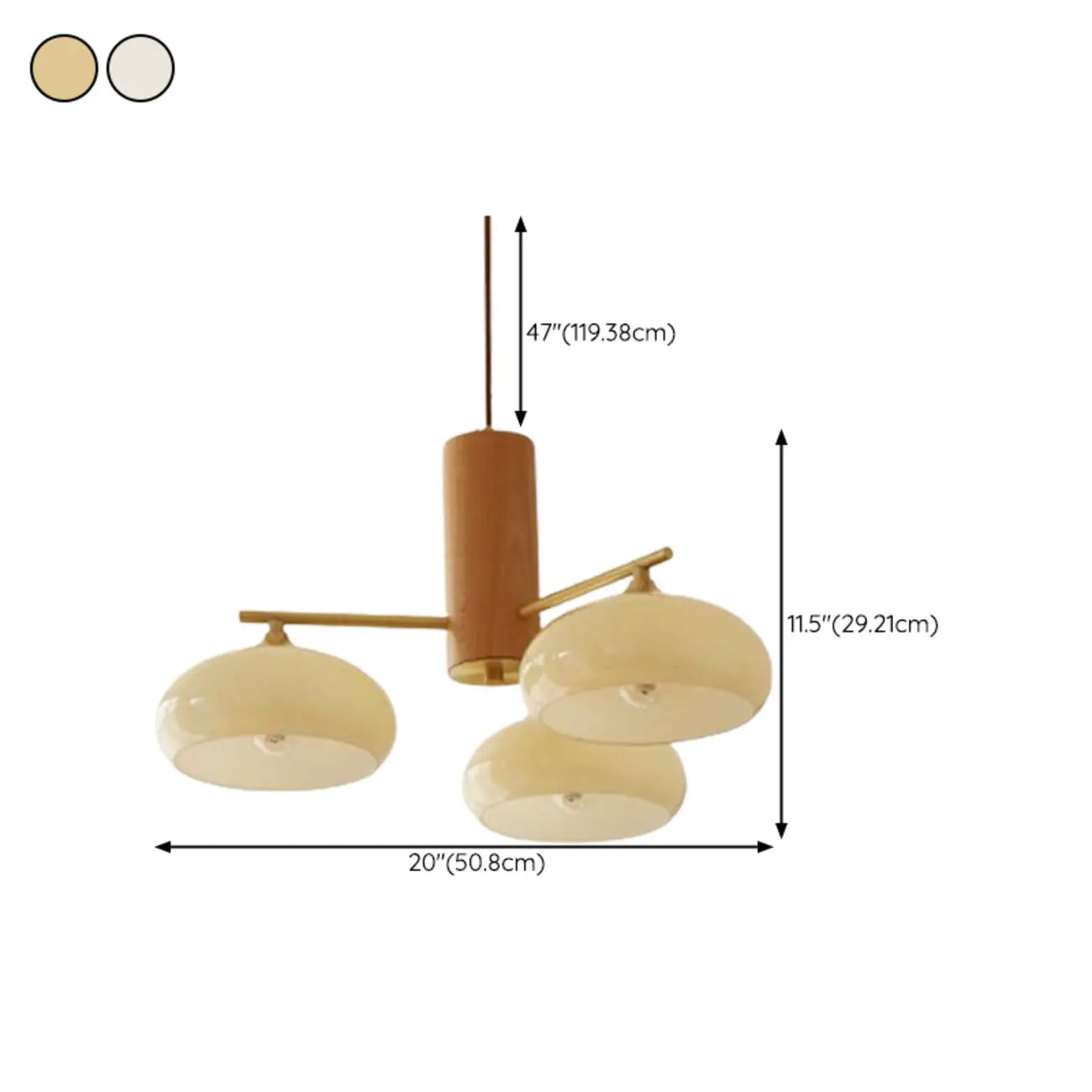 Contemporary Wood Milky Yellow Glass Chandelier