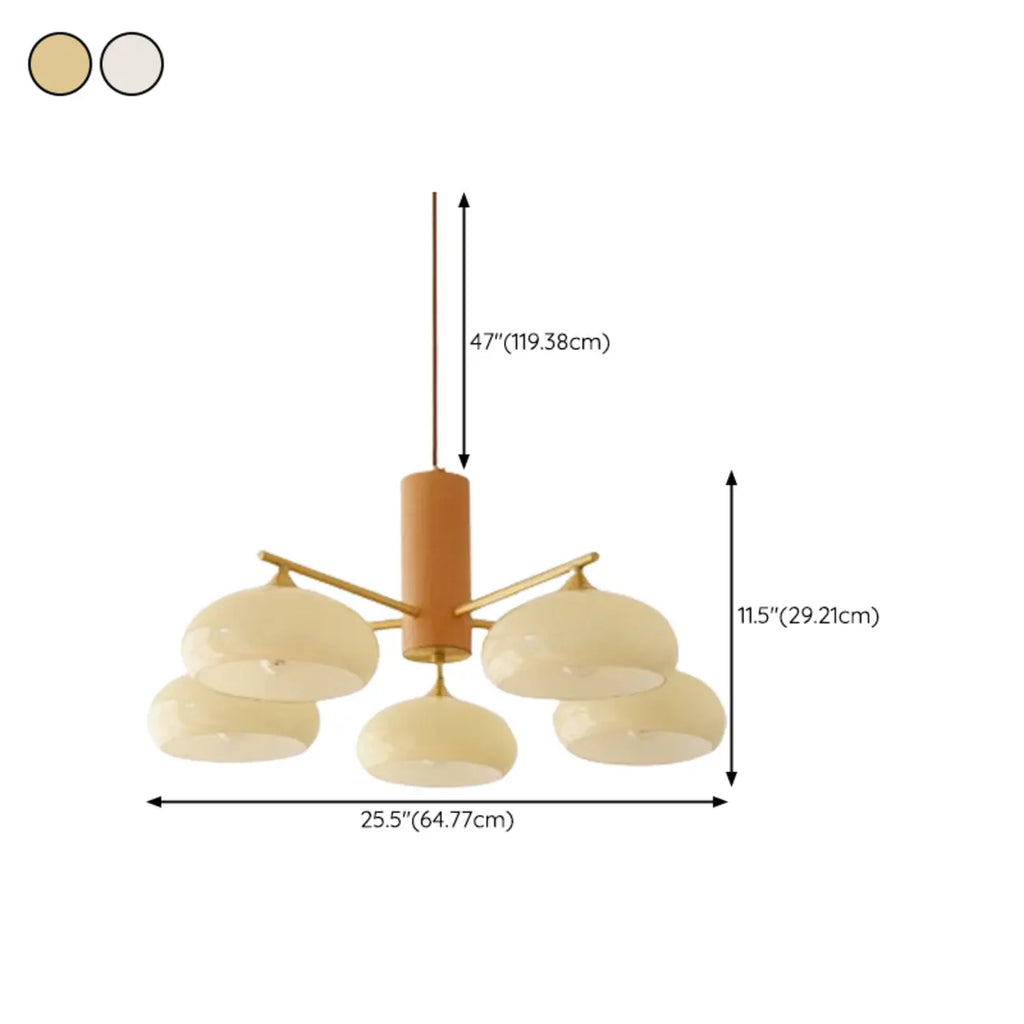 Contemporary Wood Milky Yellow Glass Chandelier