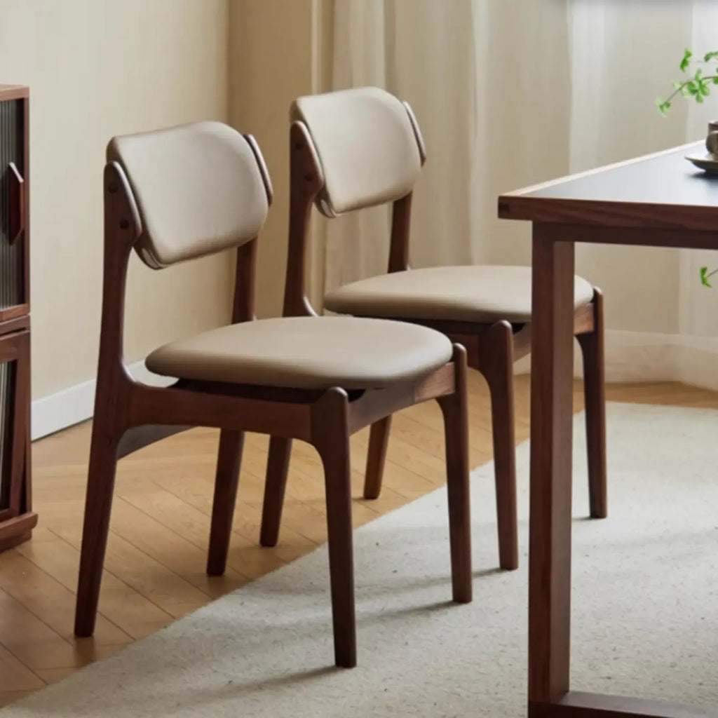 Rustic Open Back Wooden Faux Leather Dining Chair Set of 2