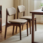 Rustic Open Back Wooden Faux Leather Dining Chair Set of 2