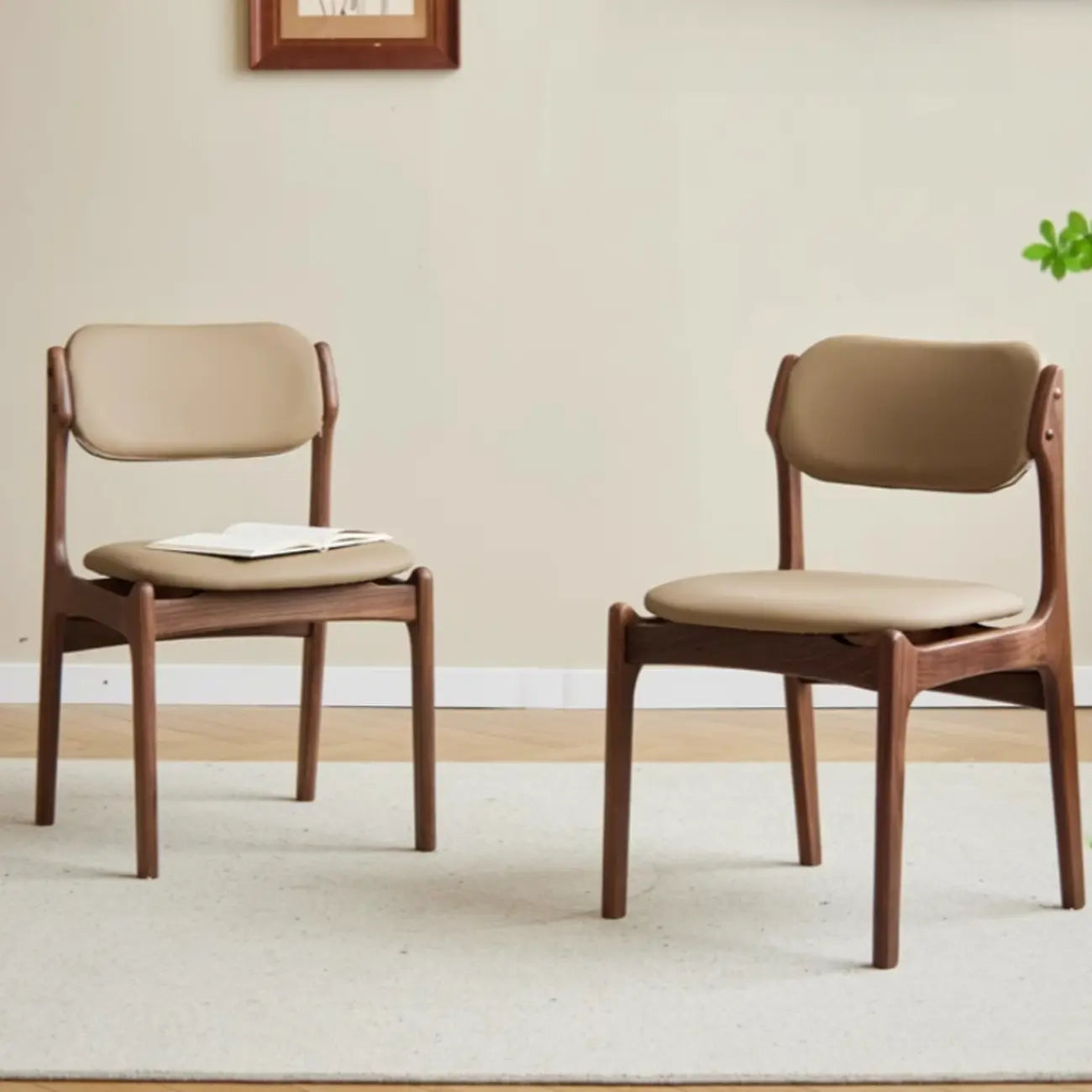 Rustic Open Back Wooden Faux Leather Dining Chair Set of 2