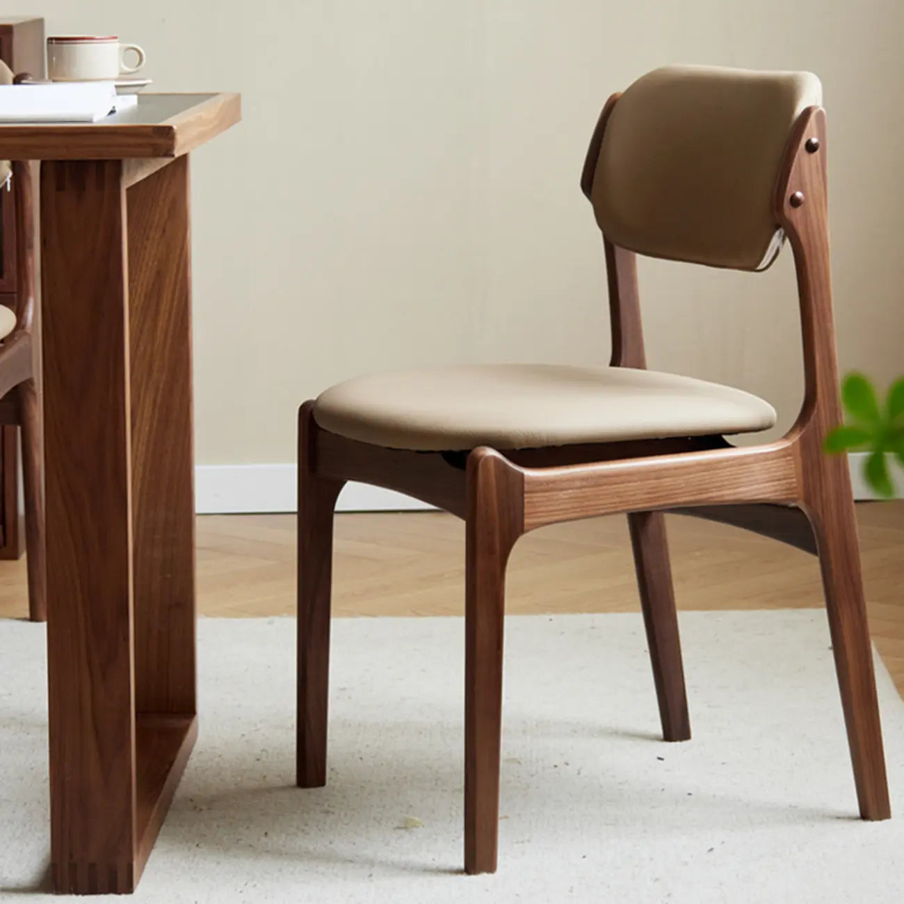 Rustic Open Back Wooden Faux Leather Dining Chair Set of 2