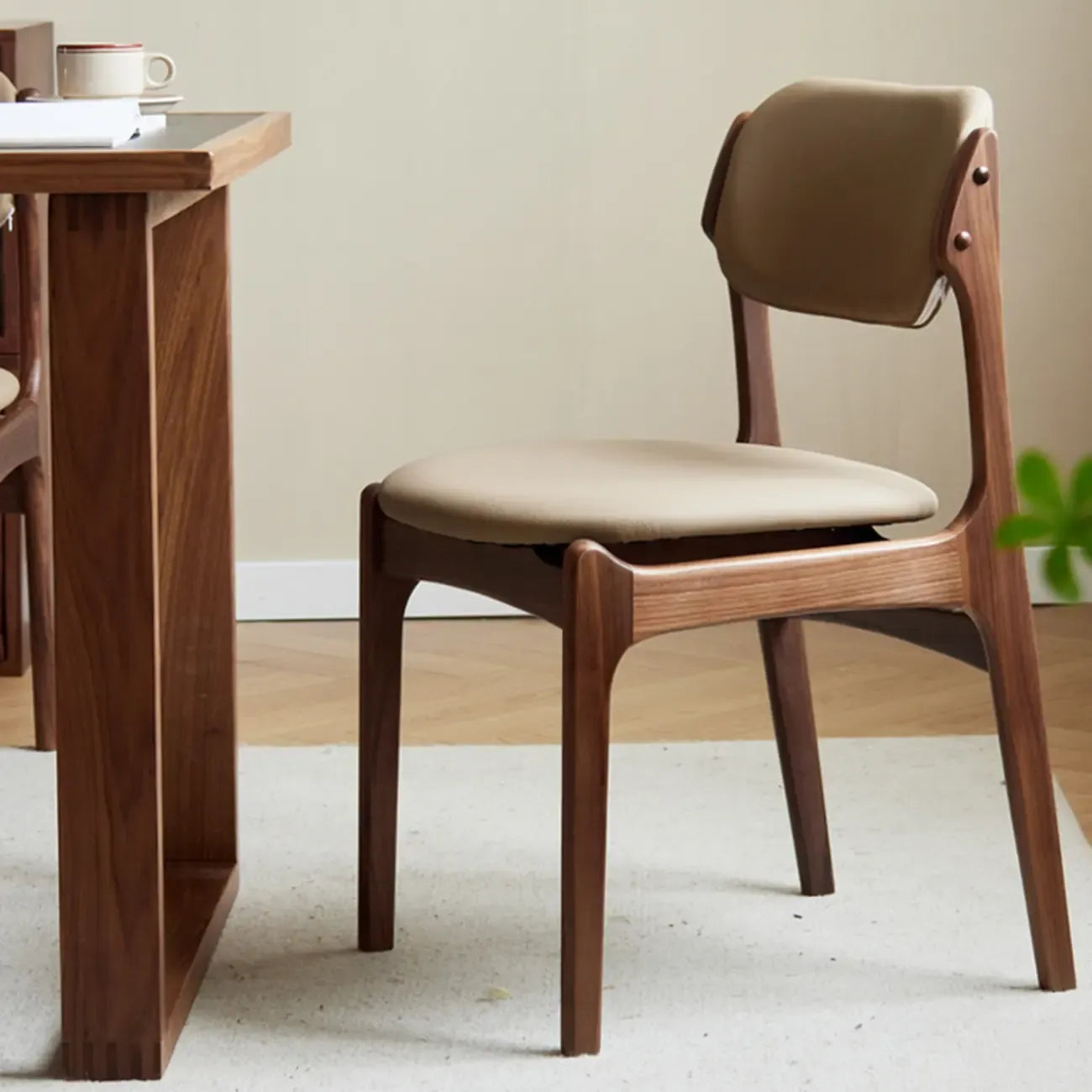 Rustic Open Back Wooden Faux Leather Dining Chair Set of 2