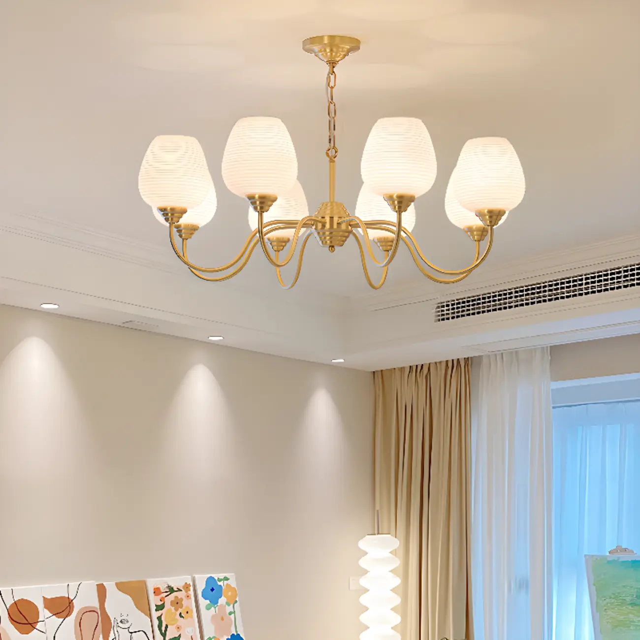 8-light Vintage Gold Brass Chandelier Adjustable Hanging Length