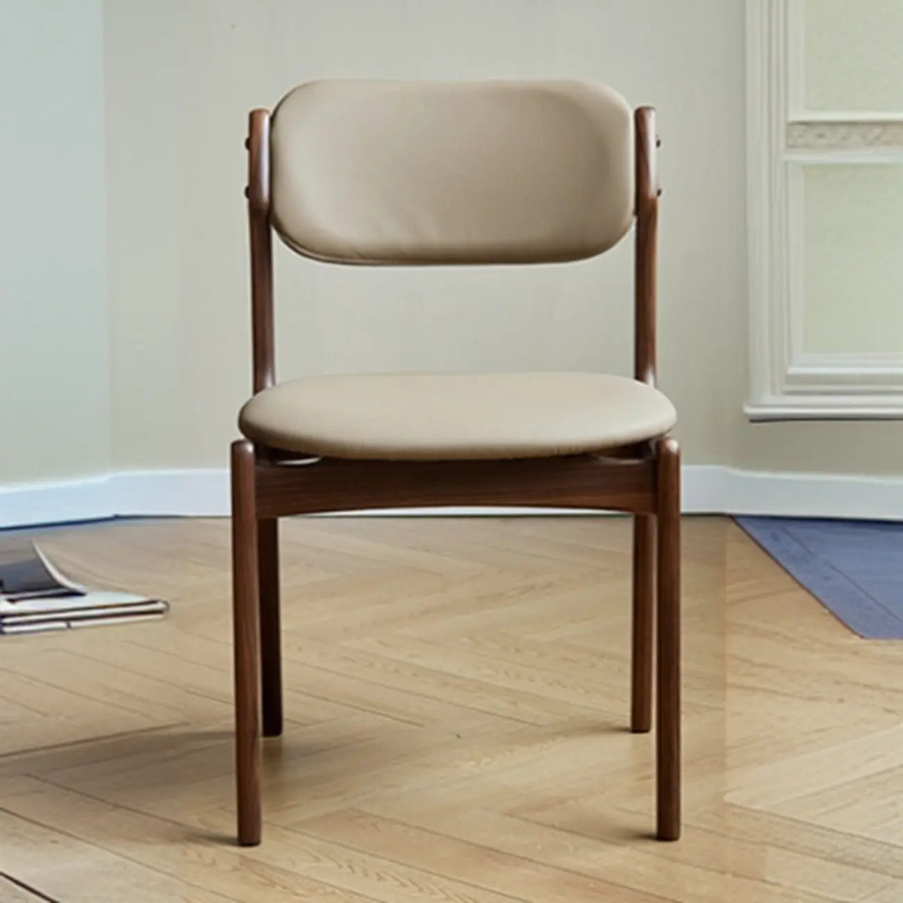 Rustic Open Back Wooden Faux Leather Dining Chair Set of 2