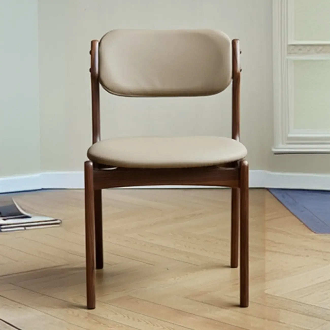 Rustic Open Back Wooden Faux Leather Dining Chair Set of 2