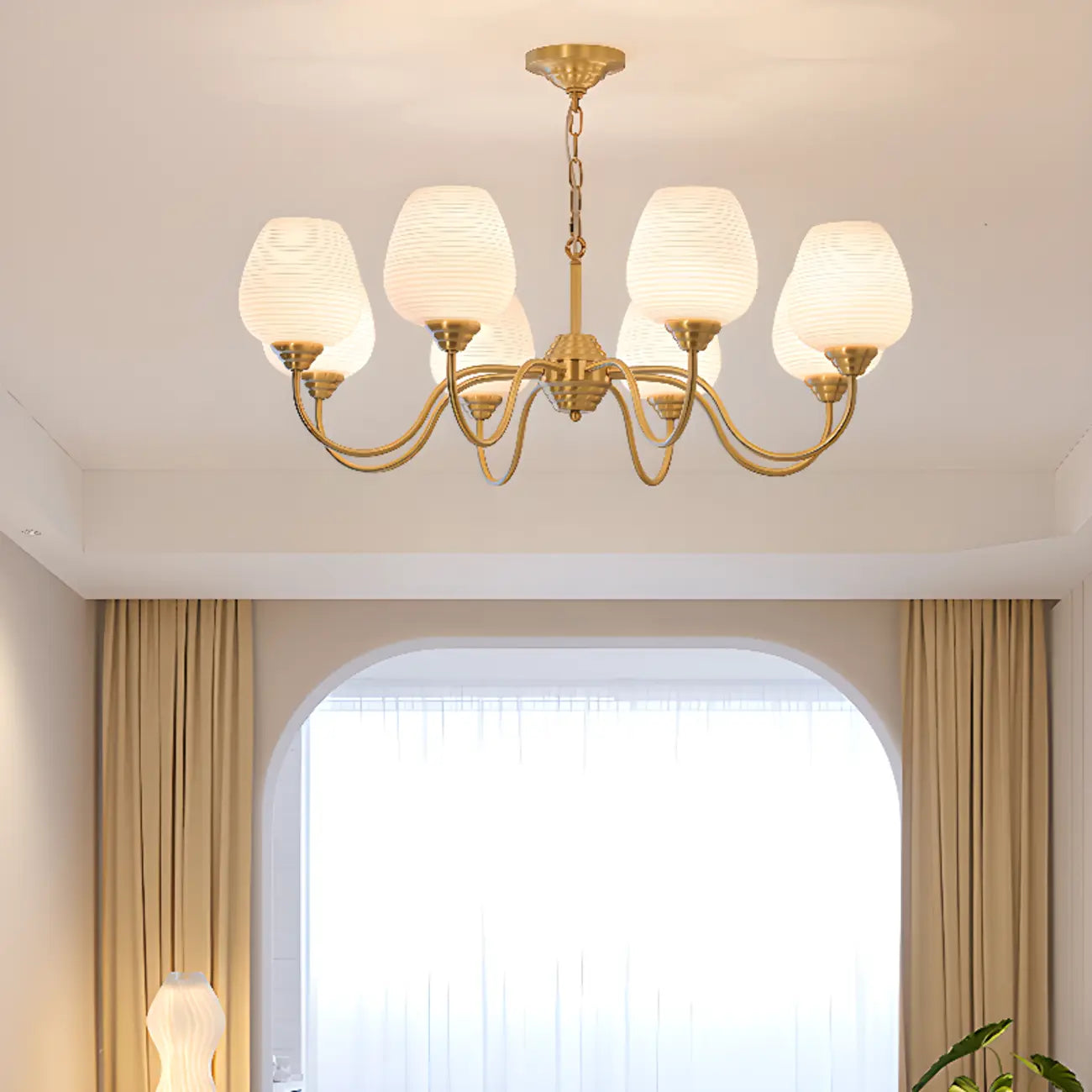 8-light Vintage Gold Brass Chandelier Adjustable Hanging Length