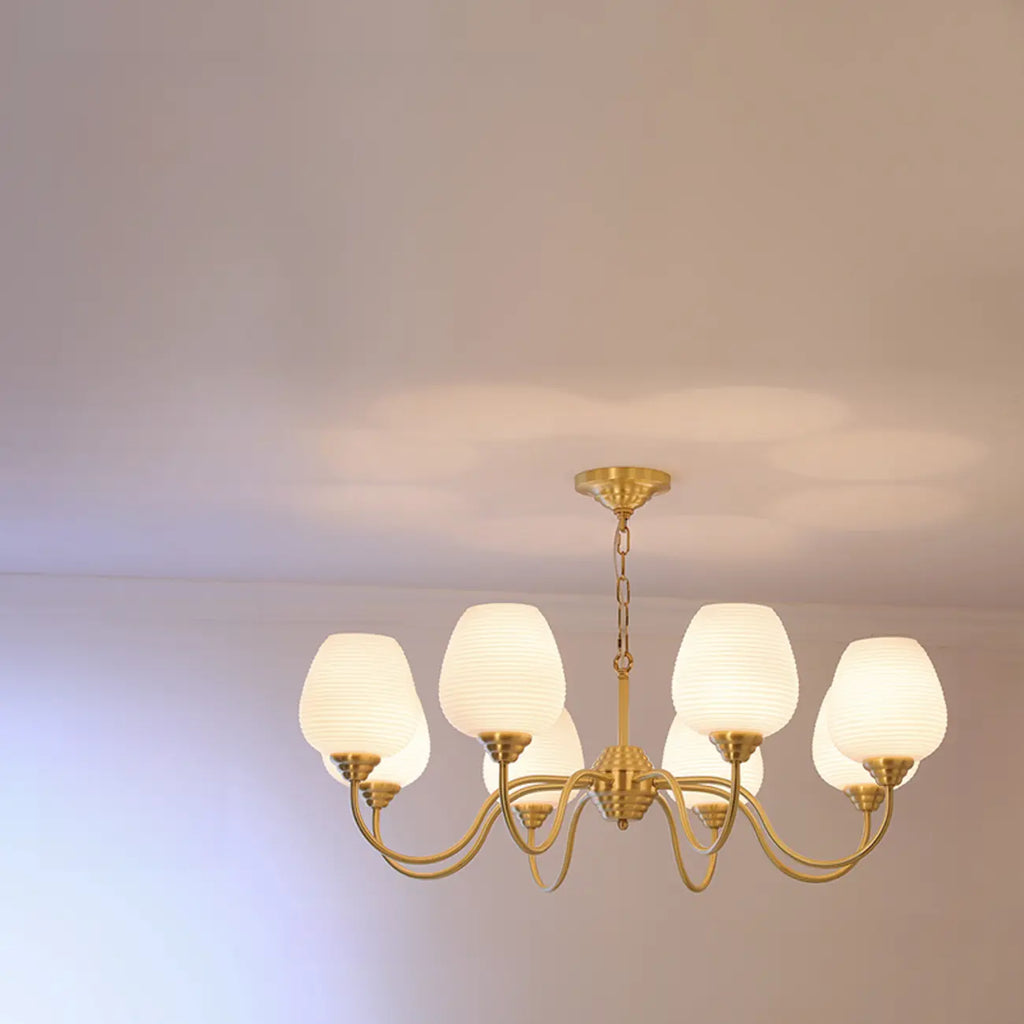 8-light Vintage Gold Brass Chandelier Adjustable Hanging Length