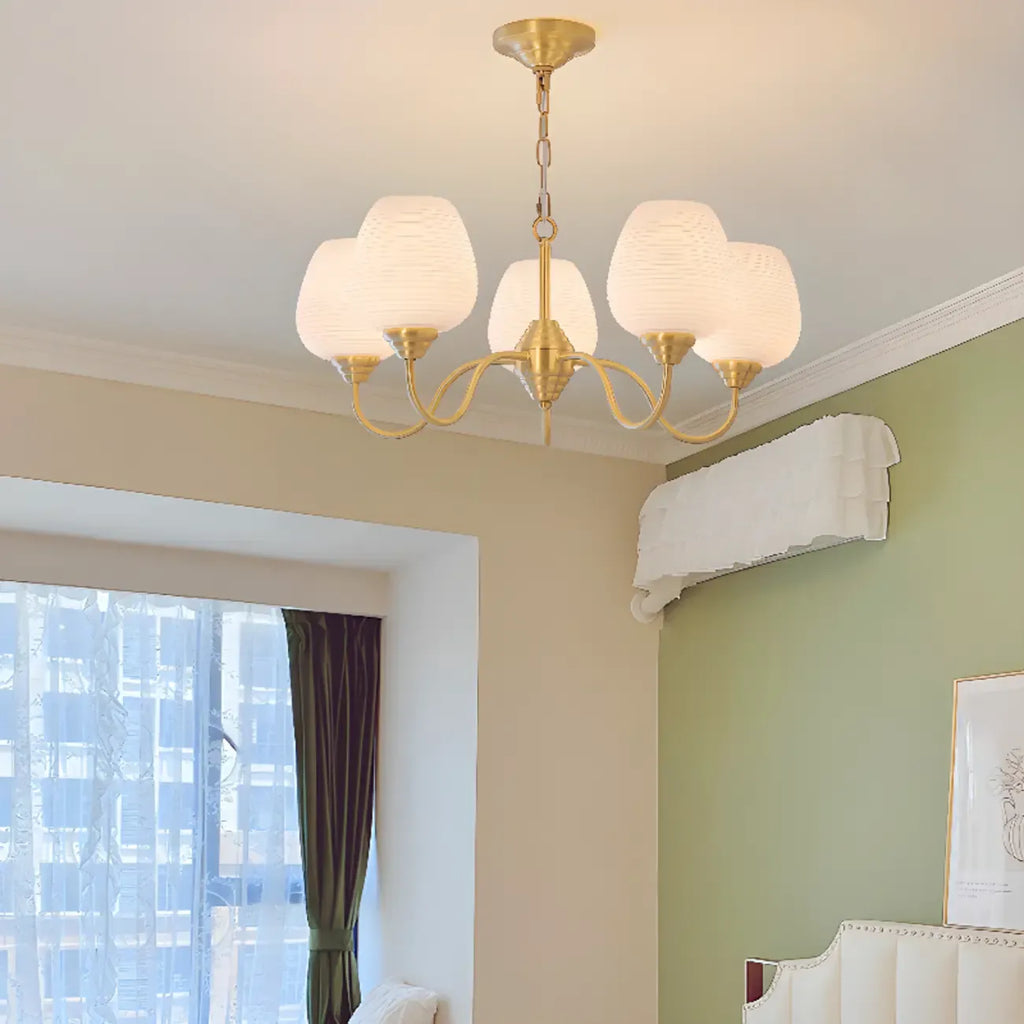 8-light Vintage Gold Brass Chandelier Adjustable Hanging Length