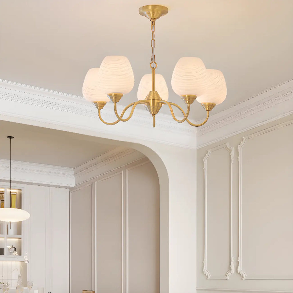 8-light Vintage Gold Brass Chandelier Adjustable Hanging Length