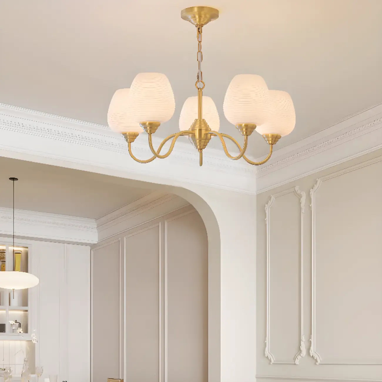 8-light Vintage Gold Brass Chandelier Adjustable Hanging Length