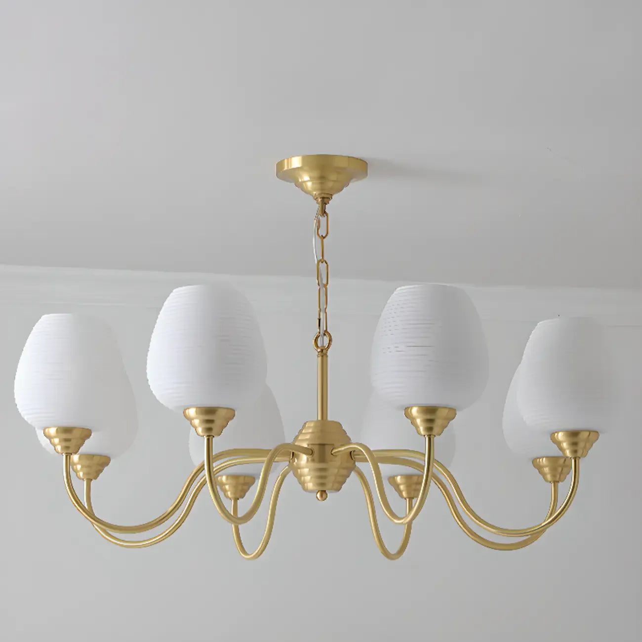 8-light Vintage Gold Brass Chandelier Adjustable Hanging Length