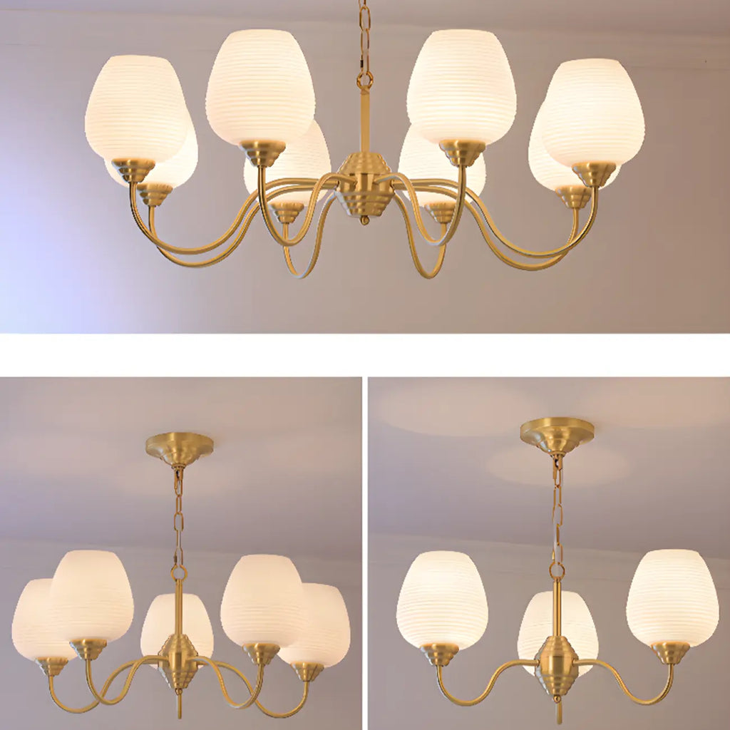 8-light Vintage Gold Brass Chandelier Adjustable Hanging Length