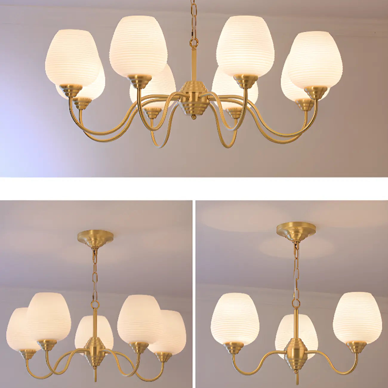 8-light Vintage Gold Brass Chandelier Adjustable Hanging Length