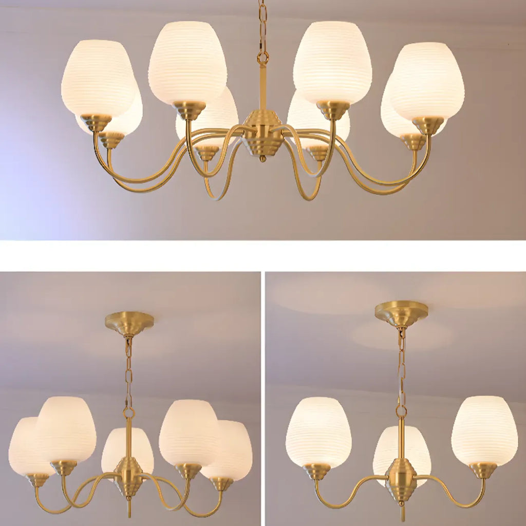 8-light Vintage Gold Brass Chandelier Adjustable Hanging Length