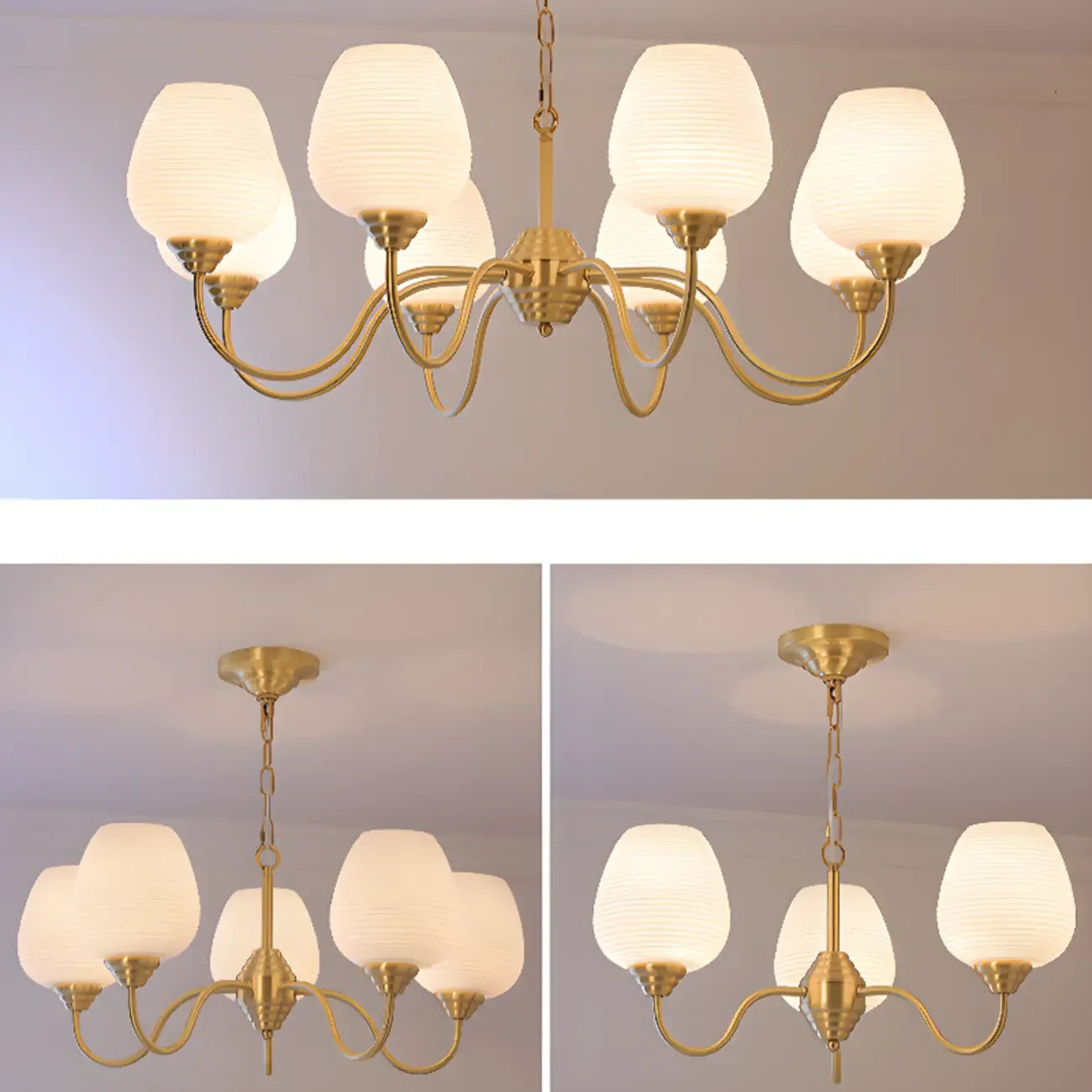 8-light Vintage Gold Brass Chandelier Adjustable Hanging Length